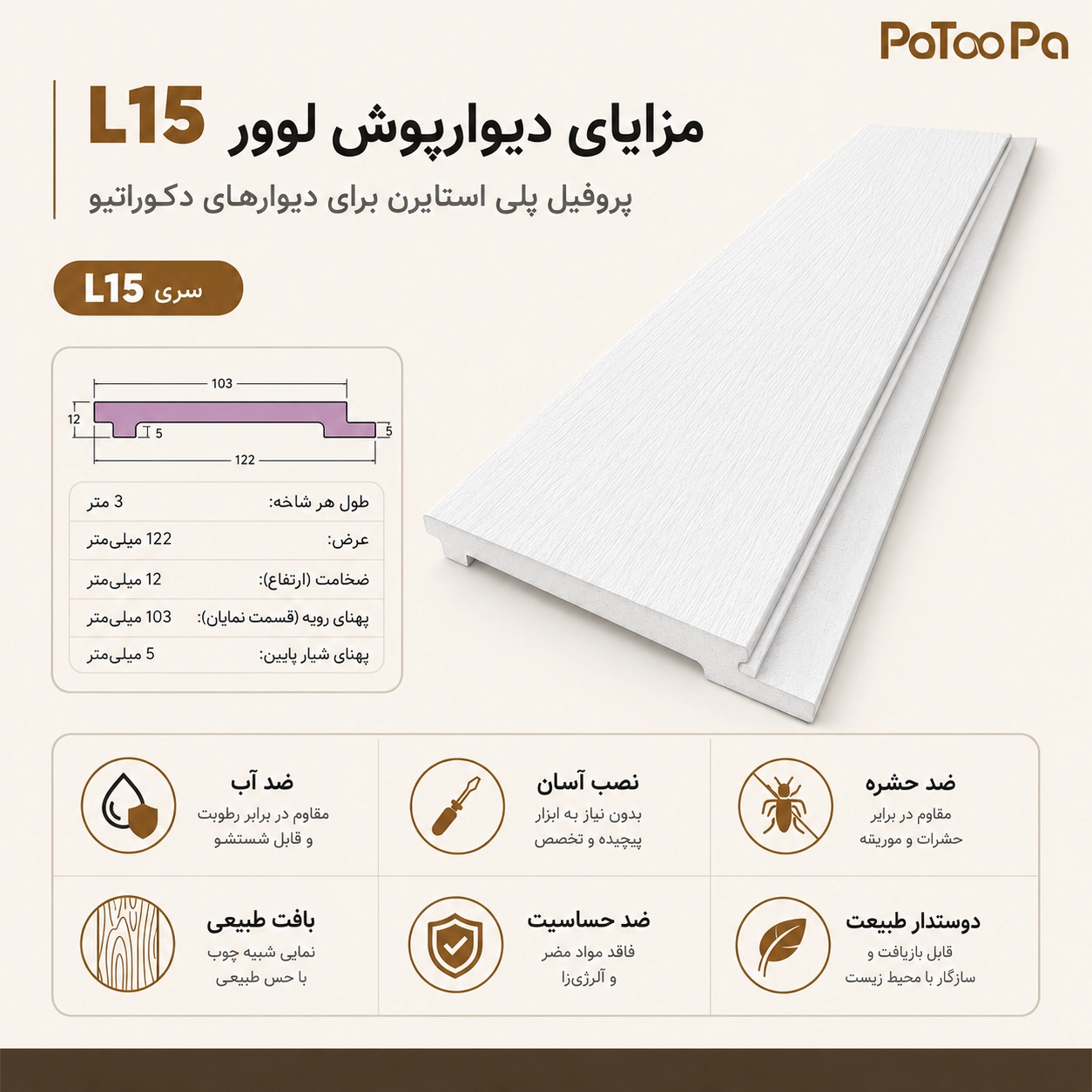 راهنمای اندازه گیری و سفارش دیوارپوش لوور L15