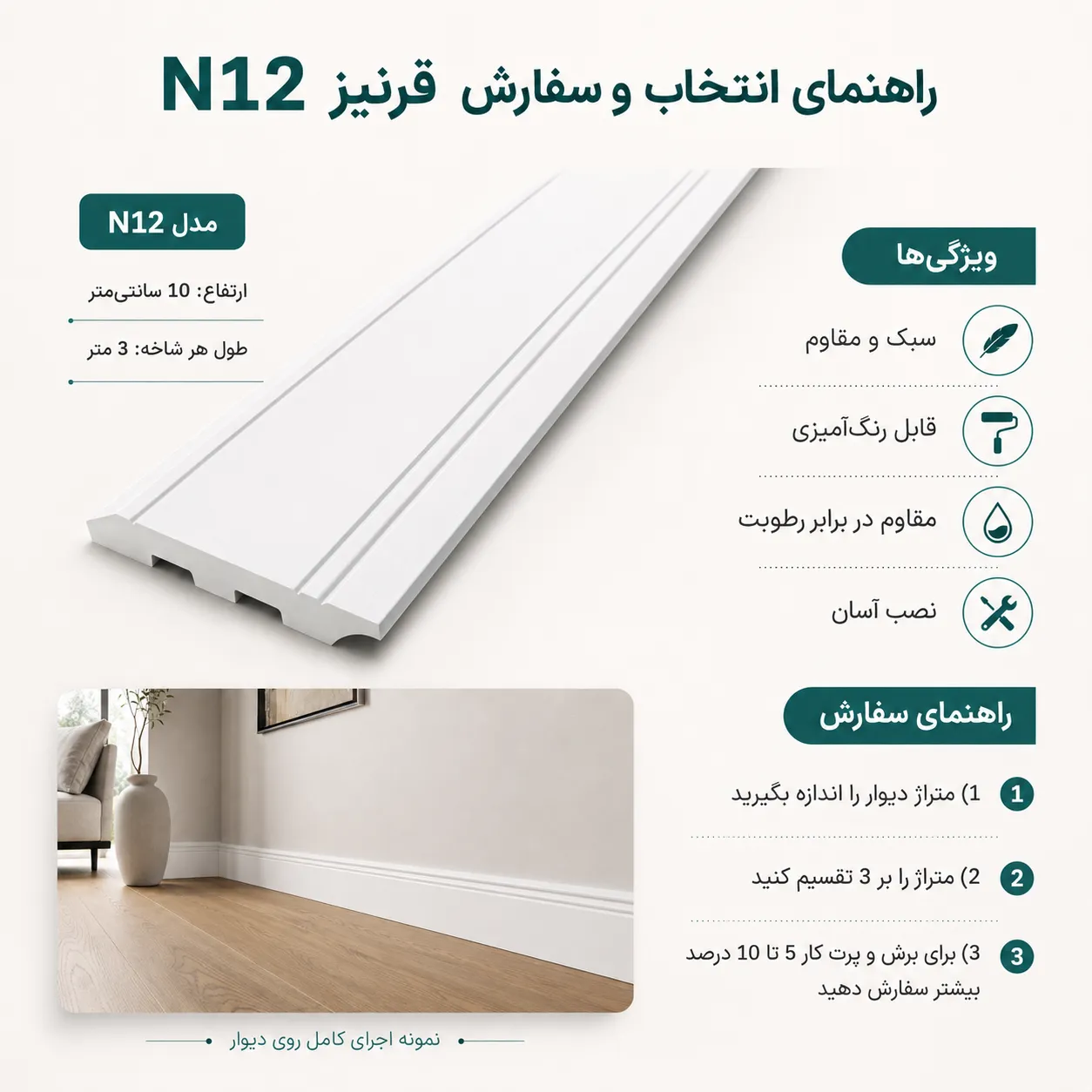 نمونه کاربرد قرنیز N12 در دکوراسیون داخلی