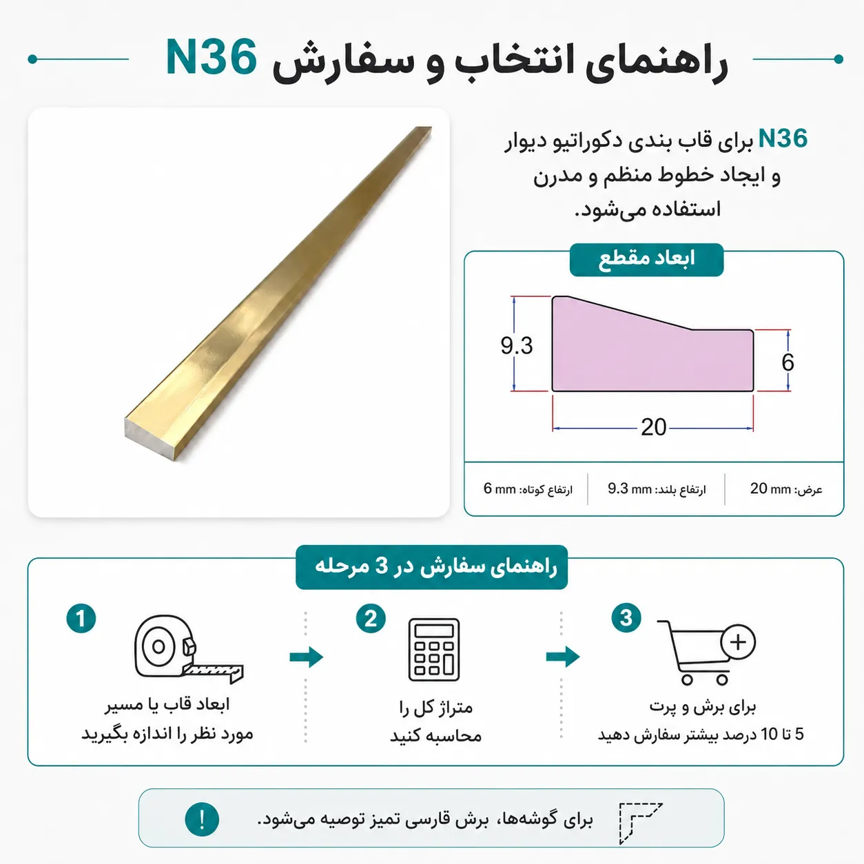 راهنمای اندازه گیری و سفارش ابزار قاب بندی N36