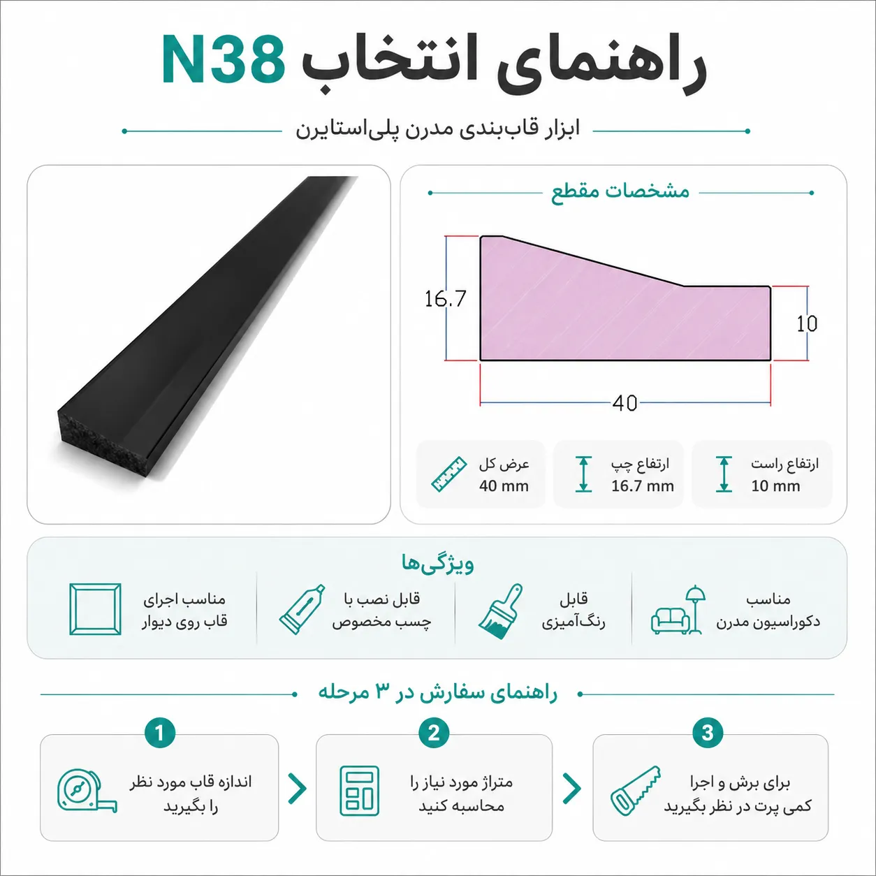 راهنمای اندازه گیری و سفارش ابزار قاب بندی N38